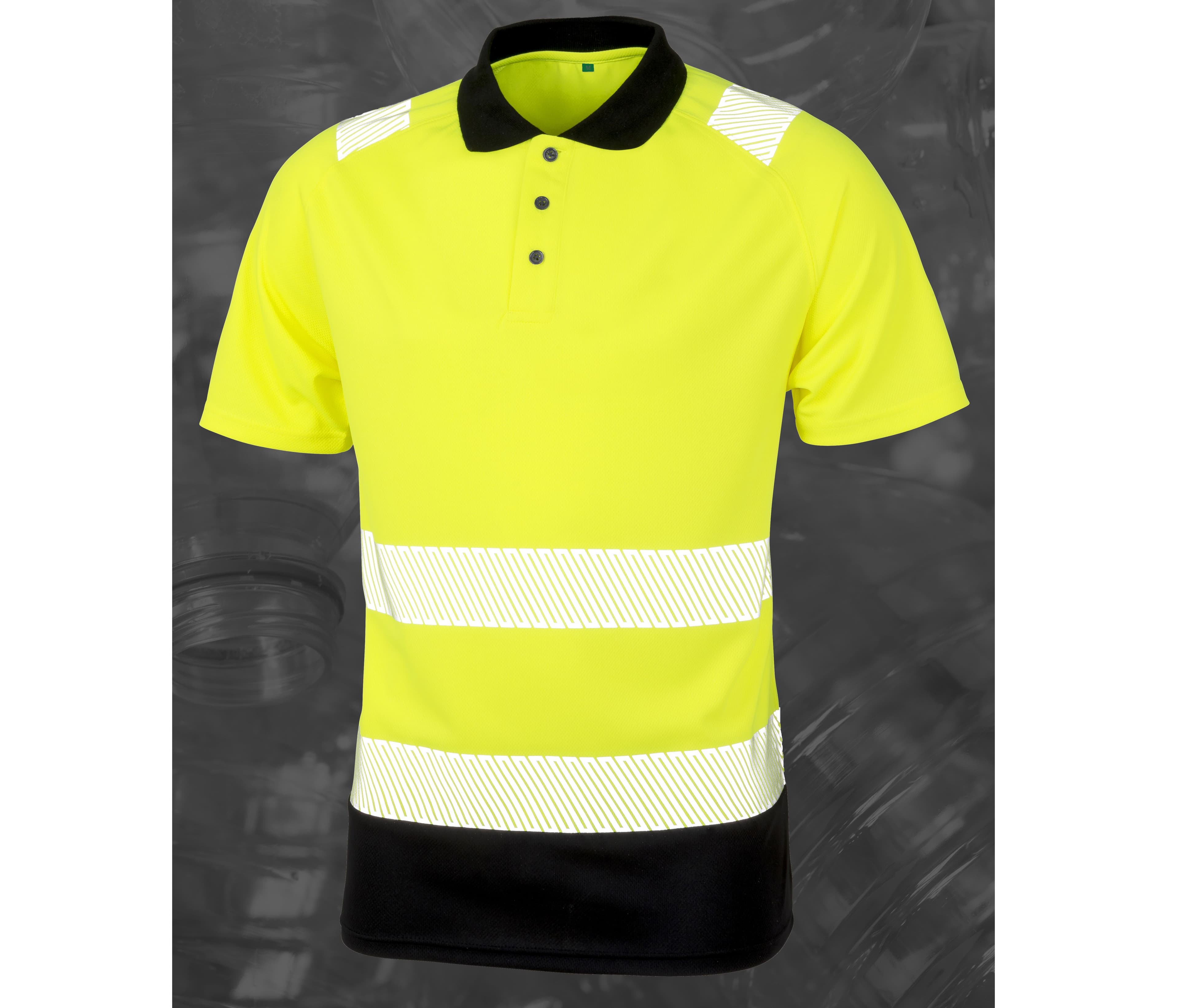 Polo haute visibilité en polyester recyclé FLUO YELLOW / BLACK