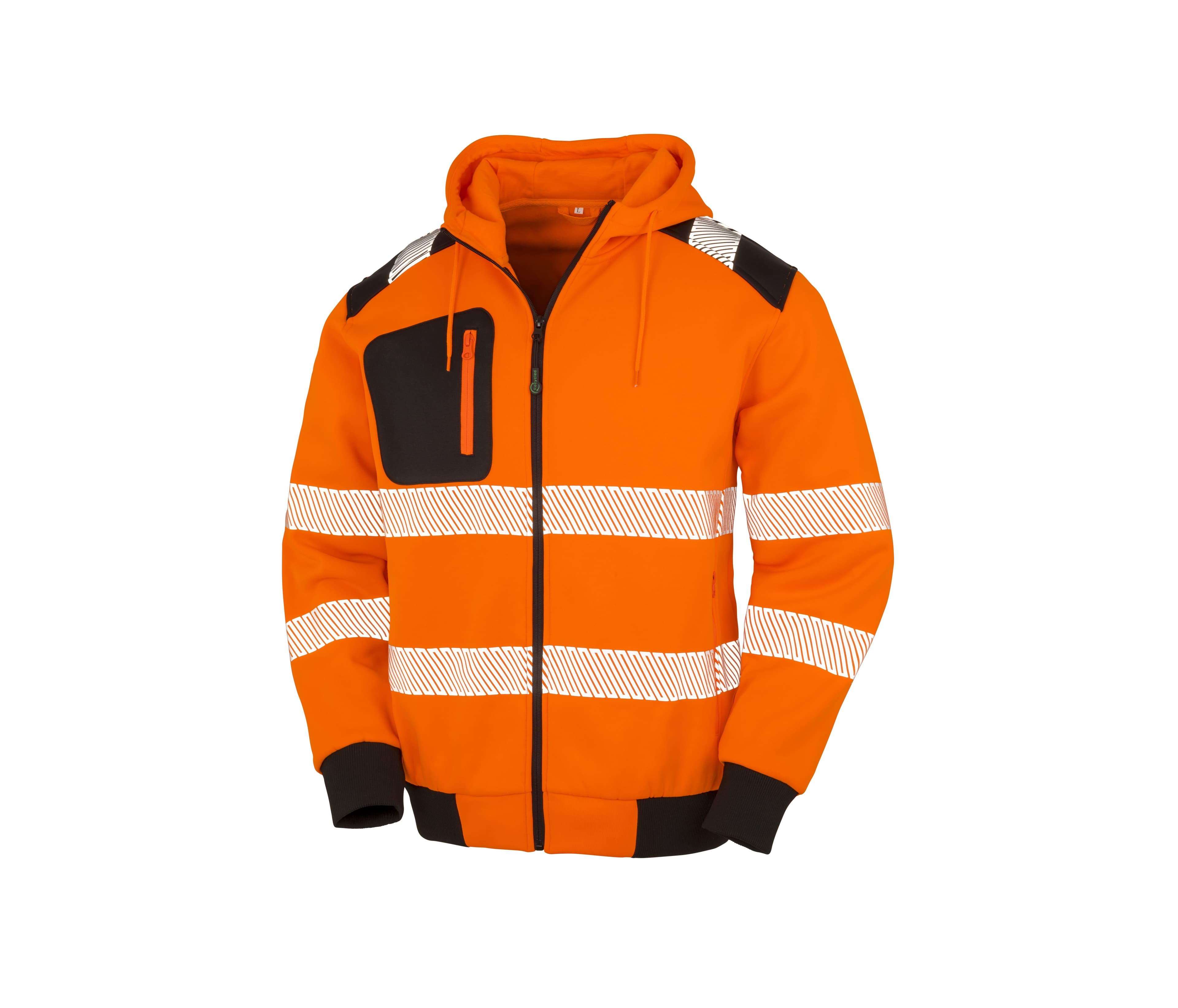 Sweat capuche zippé HV en polyester recyclé FLUO ORANGE / BLACK