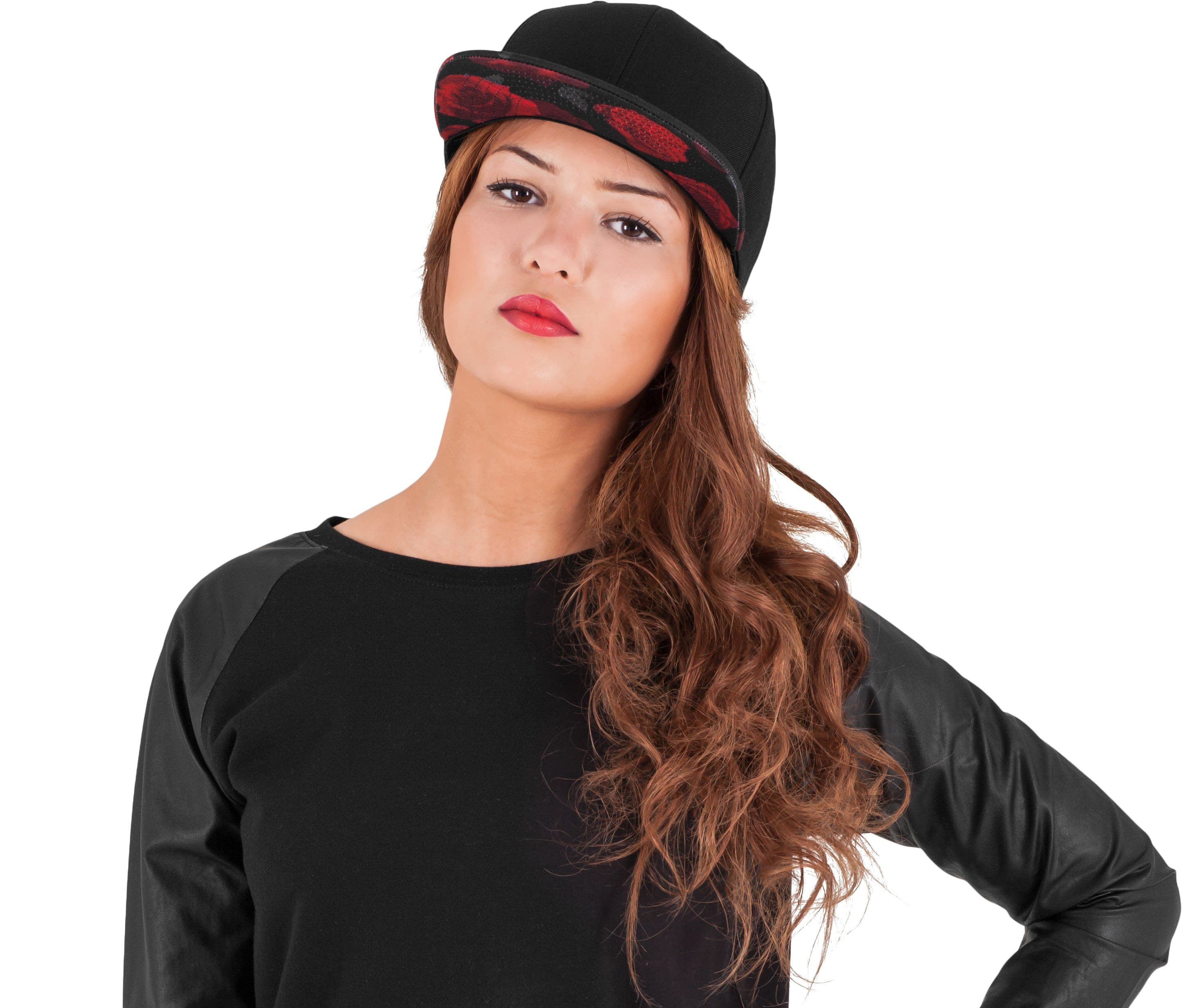 Casquette 6 pans impression rose sur la visière