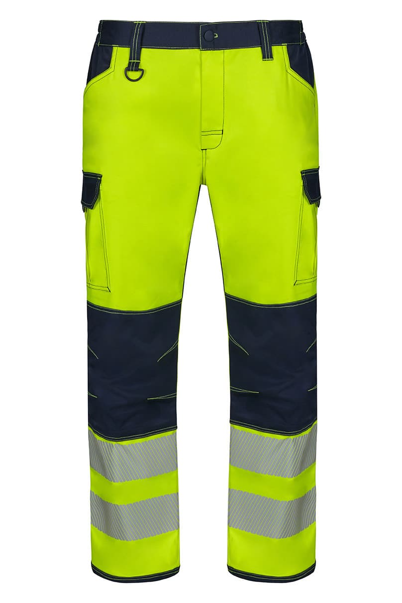 PANTALON STRETCH AVEC GENOUILLÈRES ET BANDES RÉFLÉCHISSANTES NAVY / FLUO YELLOW