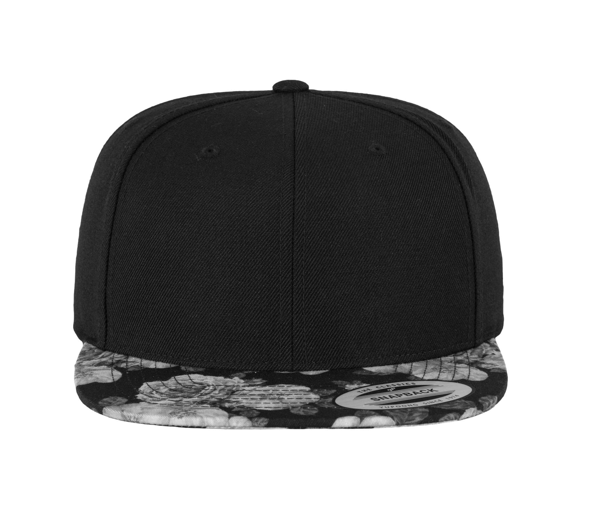 Casquette 6 pans impression rose sur la visière BLACK / GREY