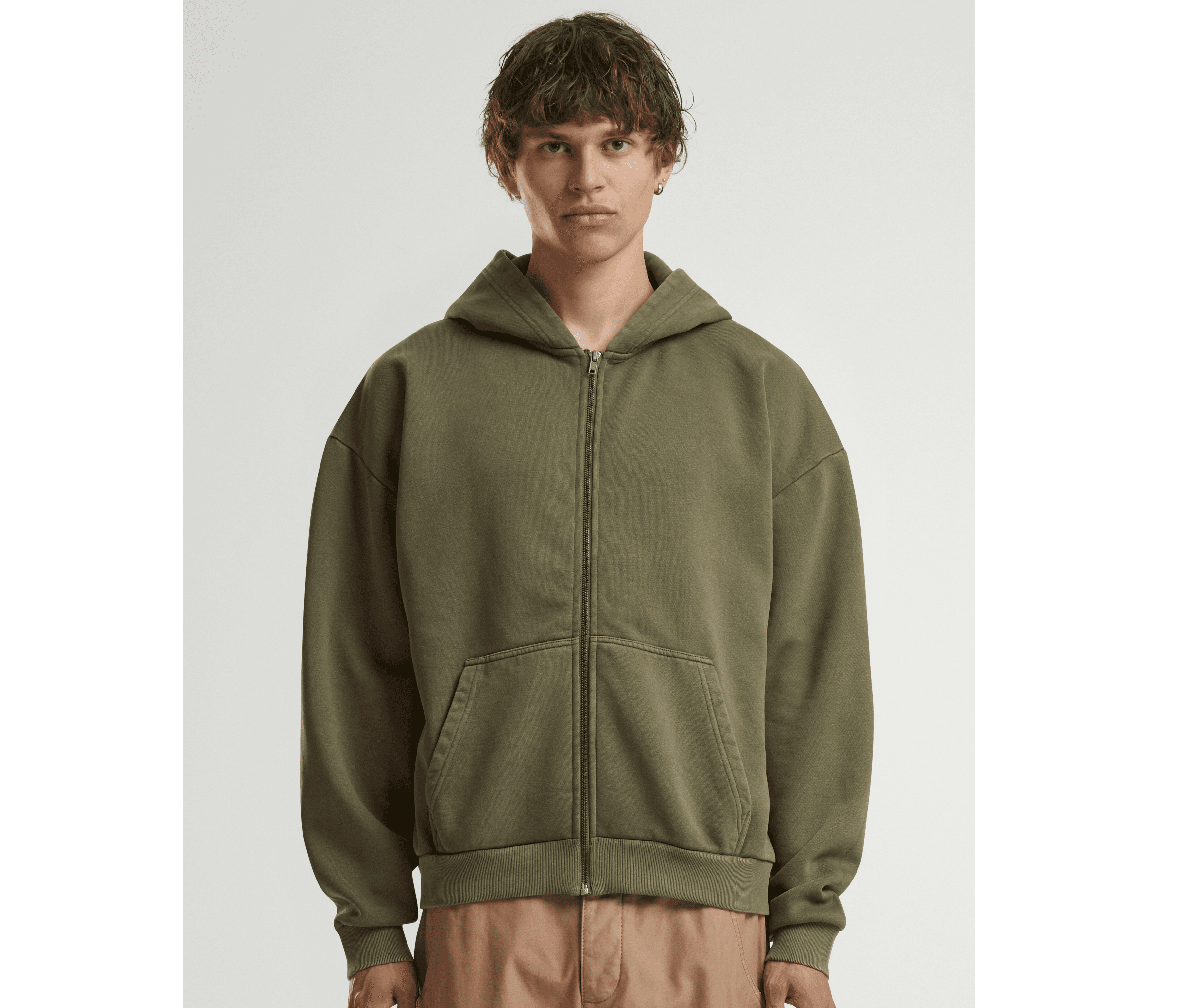 Sweat capuche zippé lourd délavé