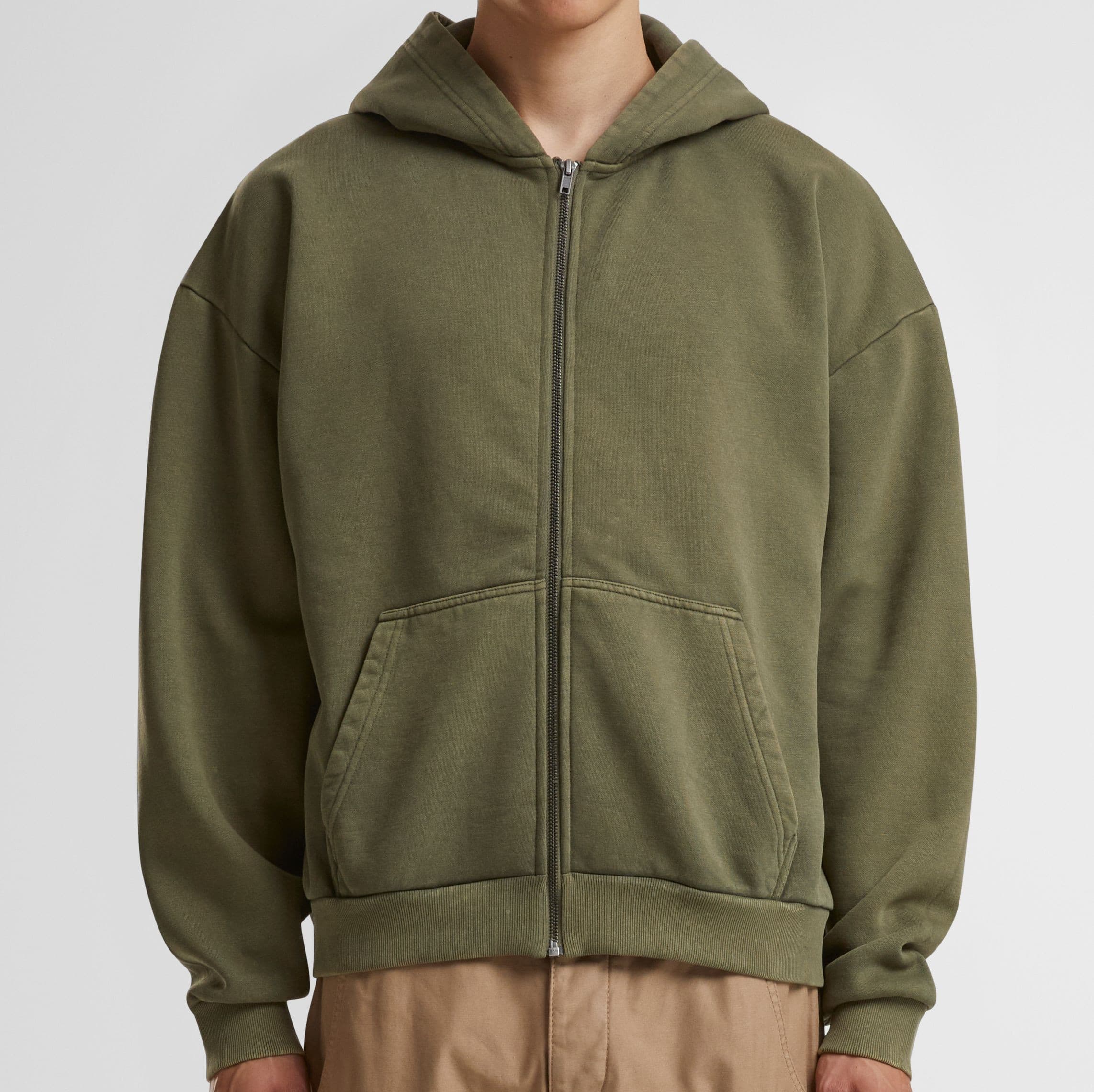 Sweat capuche zippé lourd délavé WARM KHAKI