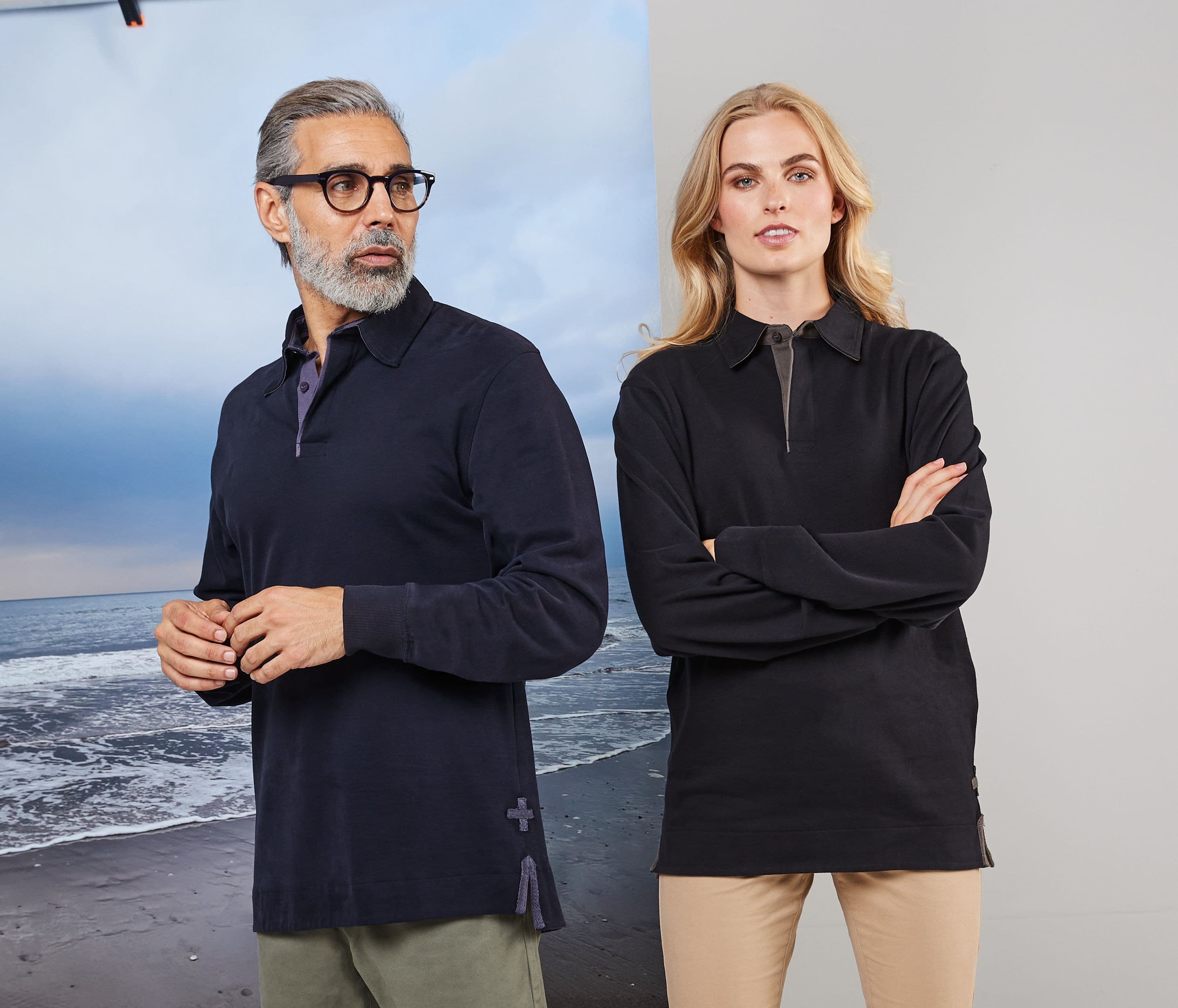 Polo coton émerisé manches longues