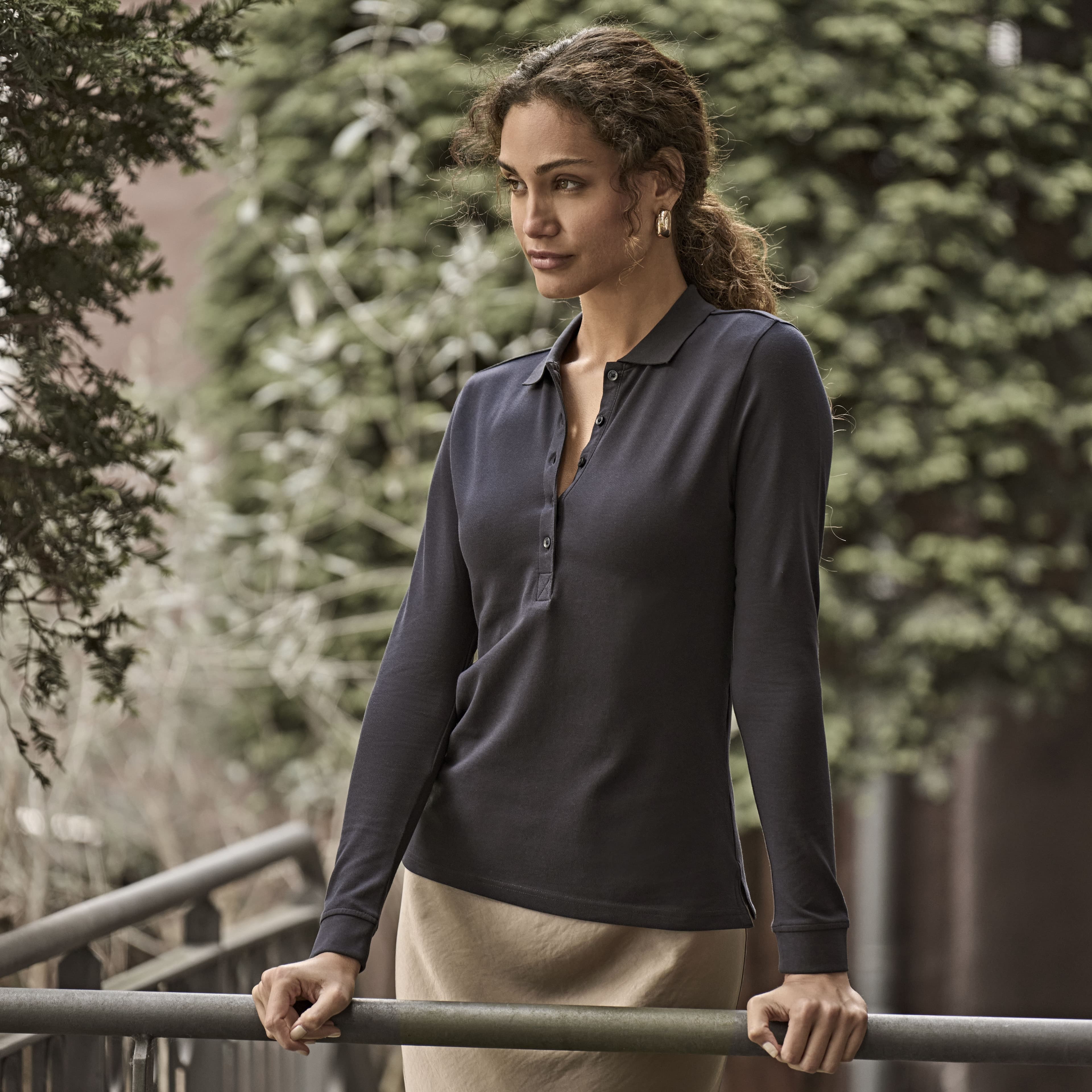 Polo stretch manches longues femme