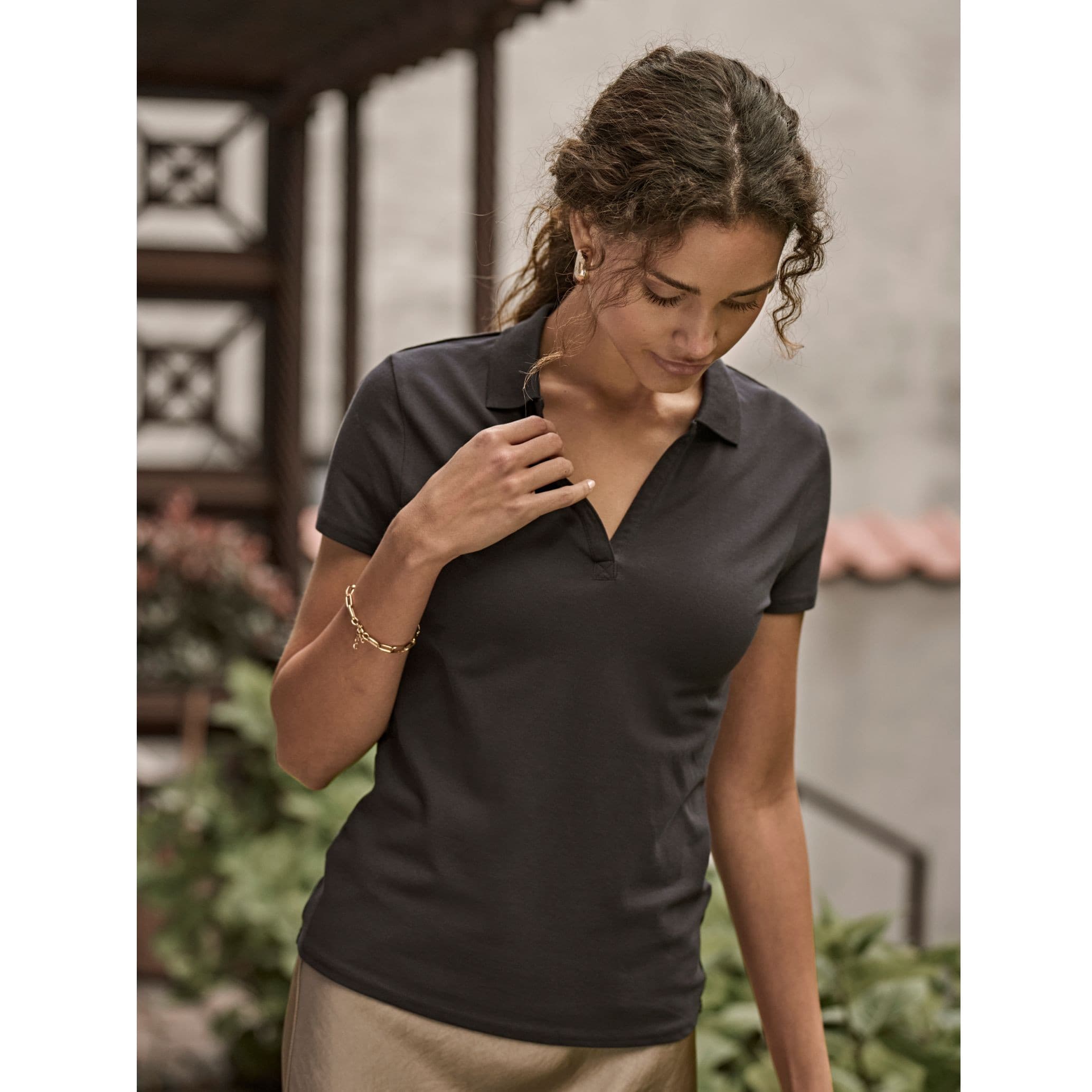 Polo stretch col V femme Bio