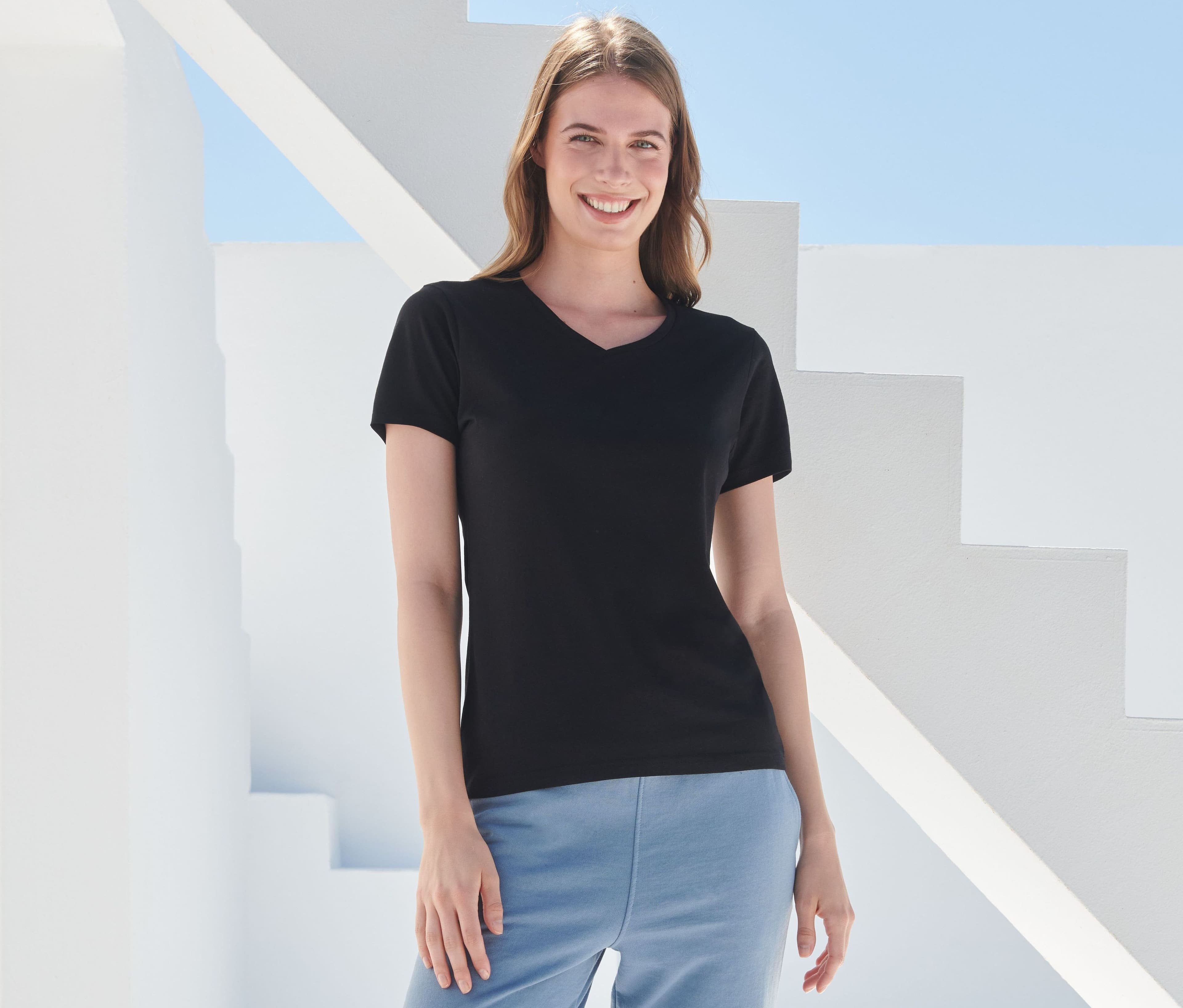 Tee-shirt stretch col V femme