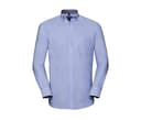 RUSSELL COLLECTION MEN'S LONG SLEEVE TAILORED WASHED OXFORD SHIRT OXFORD BLUE/OXFORD NAVY
