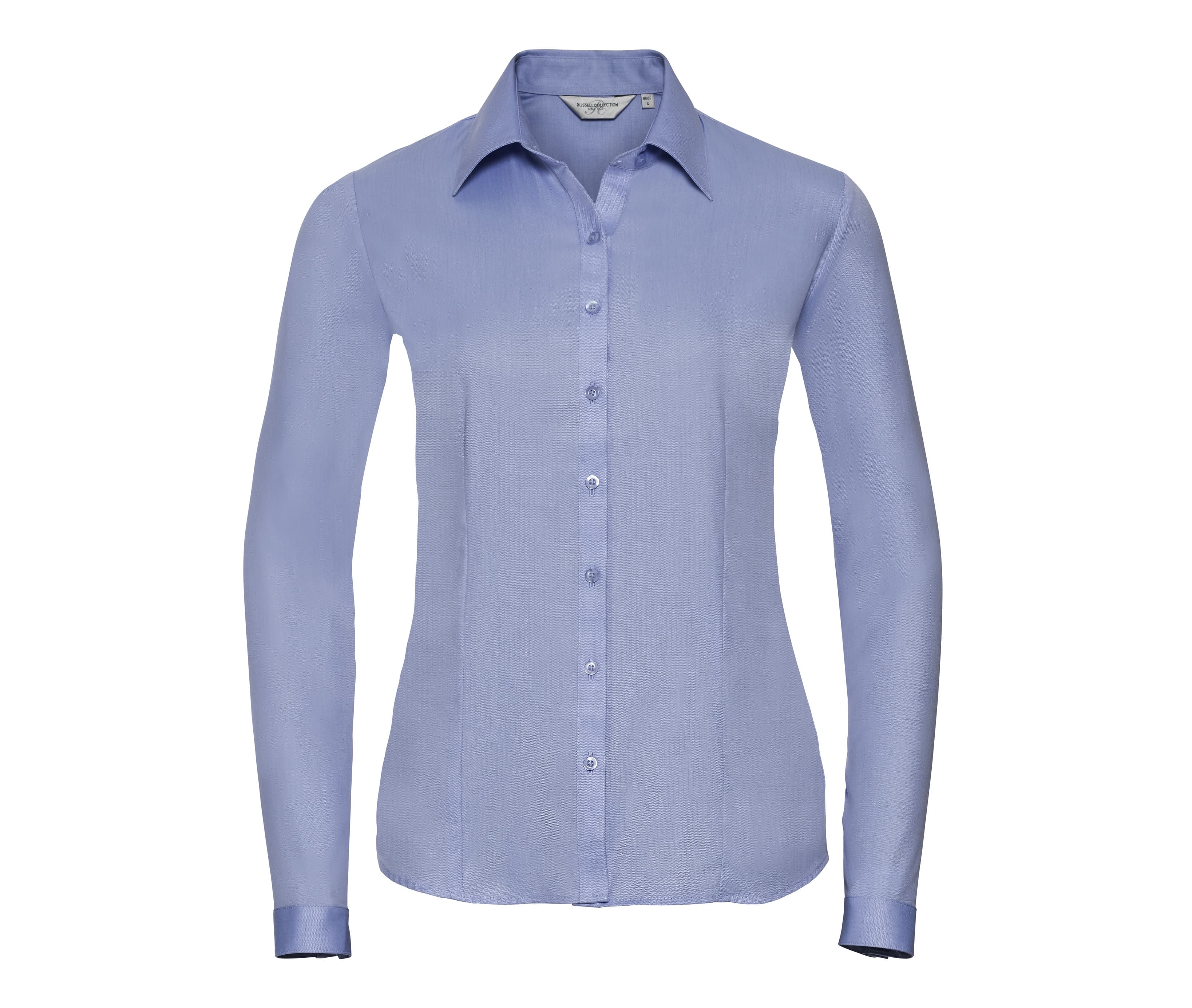 LADIES' LONG SLEEVE TAILORED HERRINGBONE SHIRT LIGHT BLUE