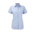 RUSSELL COLLECTION LADIES' SHORT SLEEVE TAILORED HERRINGBONE SHIRT LIGHT BLUE