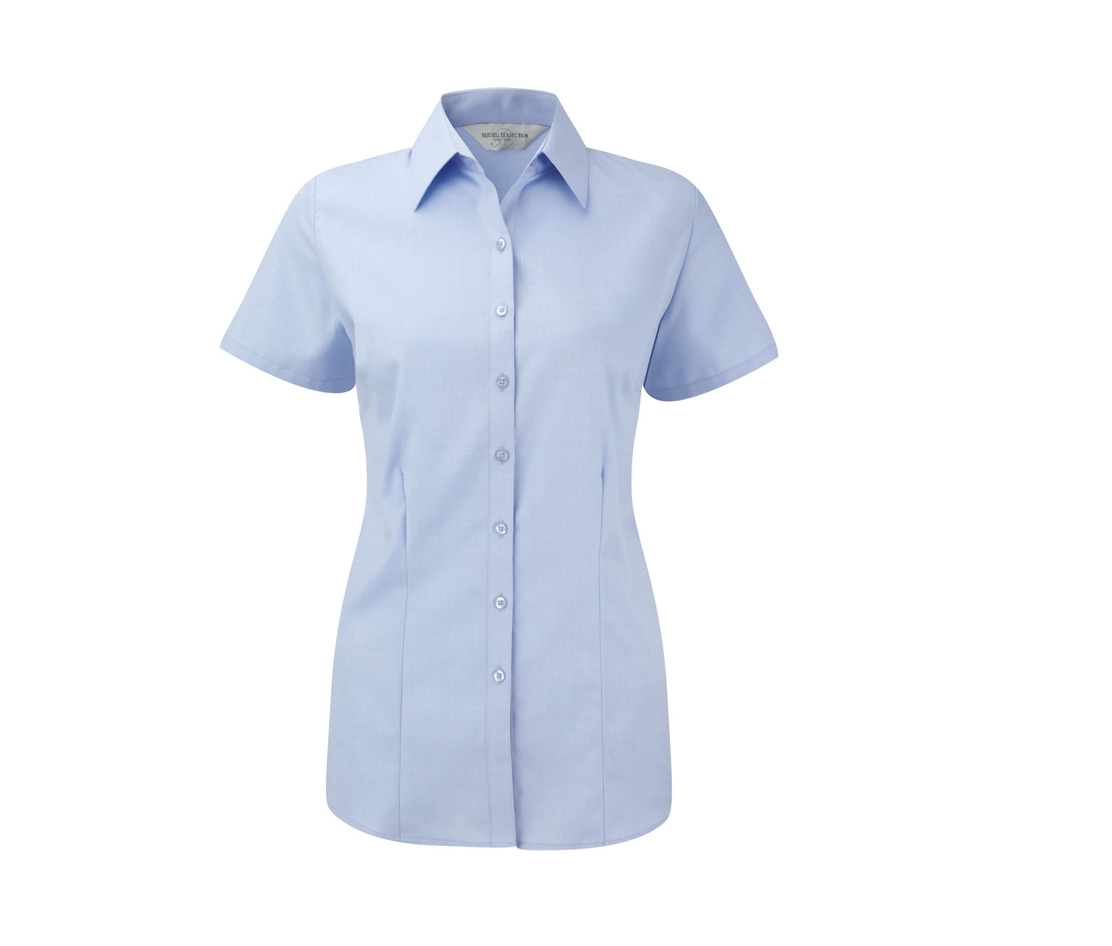 LADIES' SHORT SLEEVE TAILORED HERRINGBONE SHIRT LIGHT BLUE