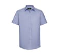 RUSSELL COLLECTION MEN'S SHORT SLEEVE TAILORED HERRINGBONE SHIRT LIGHT BLUE