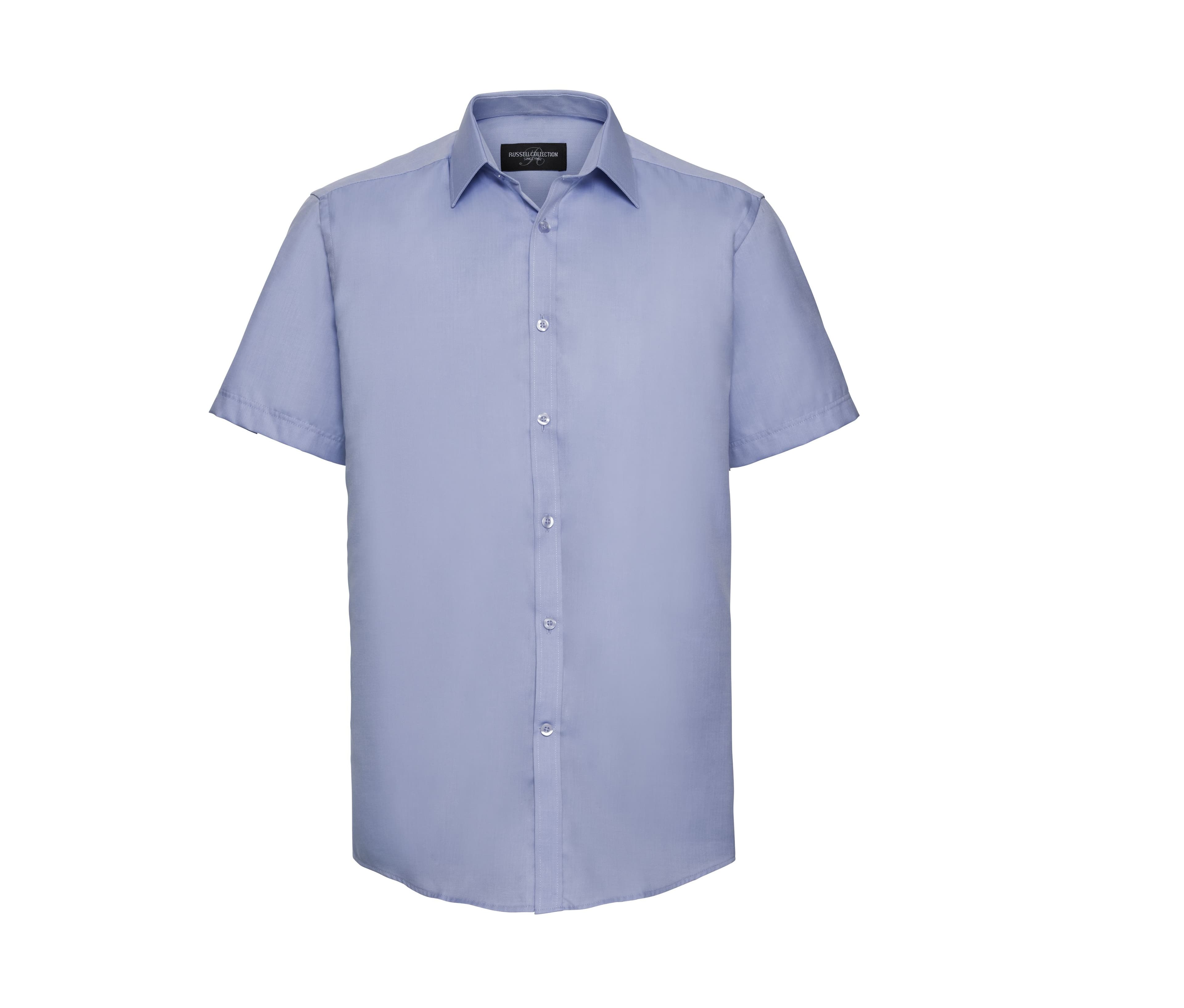 MEN'S SHORT SLEEVE TAILORED HERRINGBONE SHIRT LIGHT BLUE