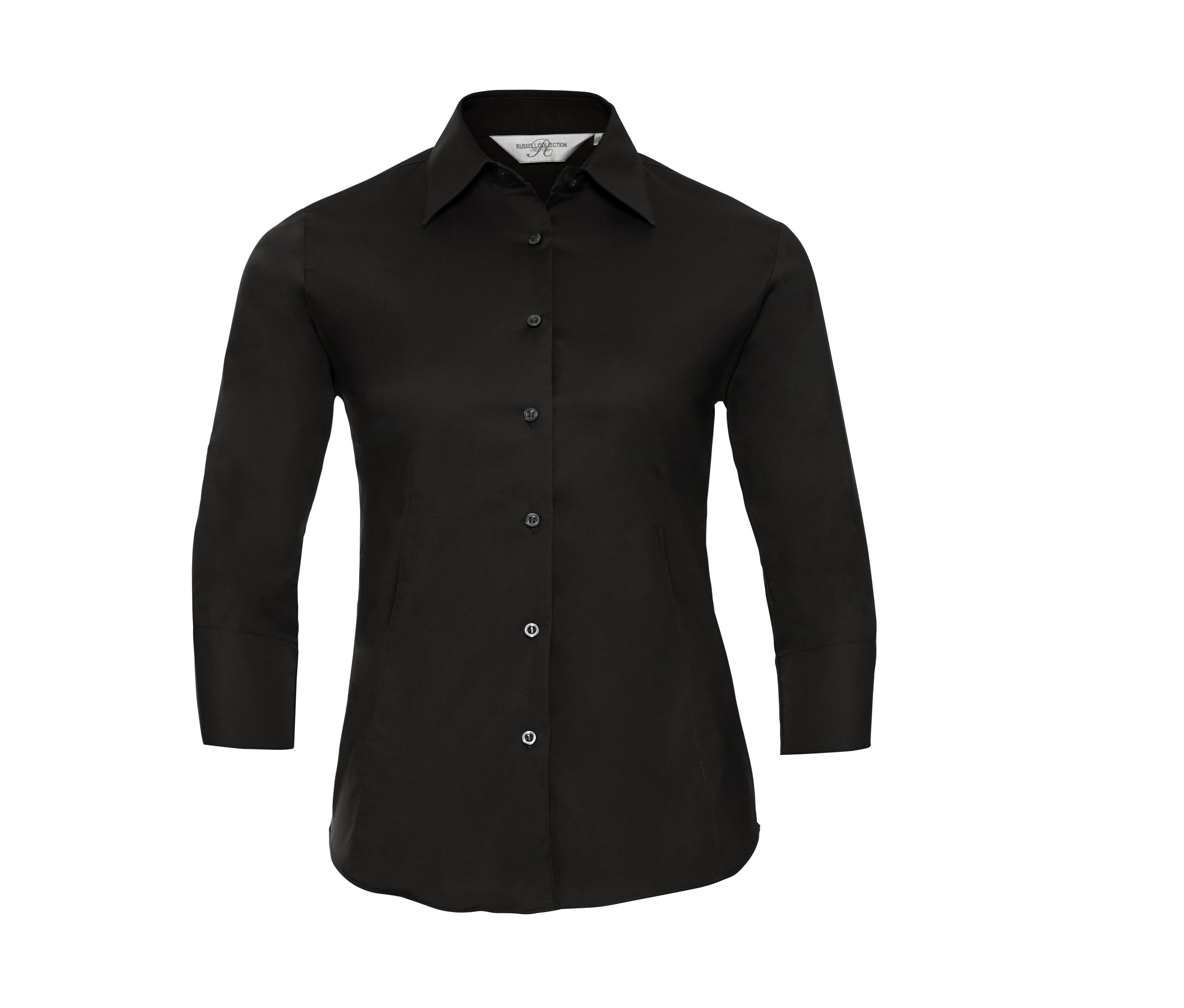 LADIES' 3/4 SLEEVE FITTED STRETCH SHIRT BLACK