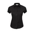 RUSSELL COLLECTION LADIES' SHORT SLEEVE FITTED STRETCH SHIRT BLACK