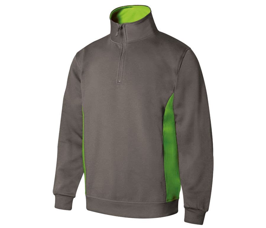 SWEAT BICOLORE COL ZIPPÉ GREY/LIME